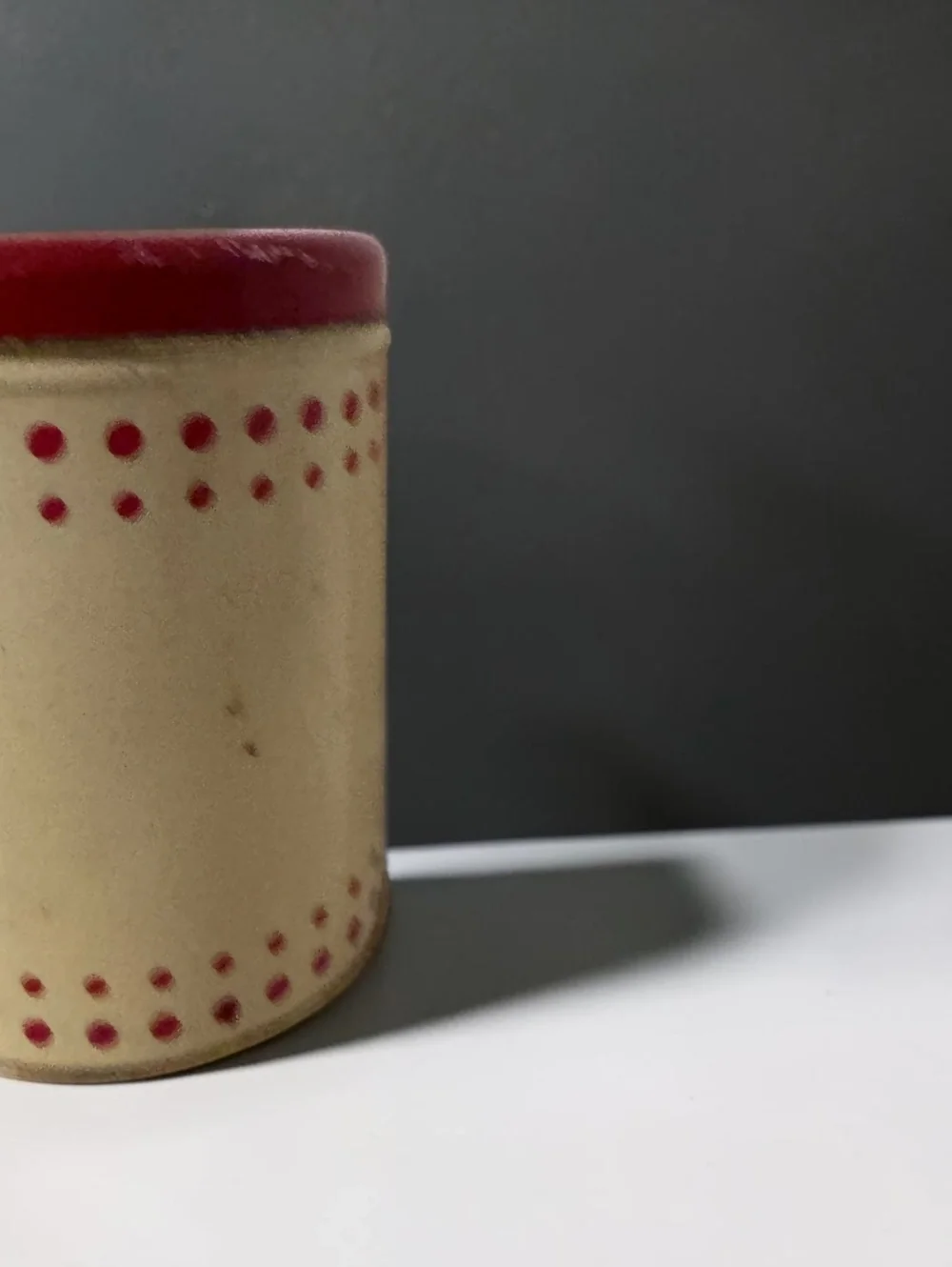 Vintage 1950s Tin Canister Set of 2 Cream Red Polka Dot Nesting Kitchen